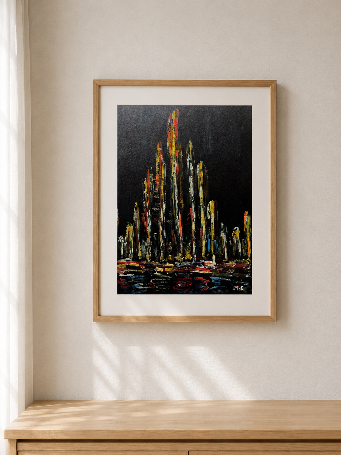 City Fountains. Night by Marina Stognieva displayed in a modern interior